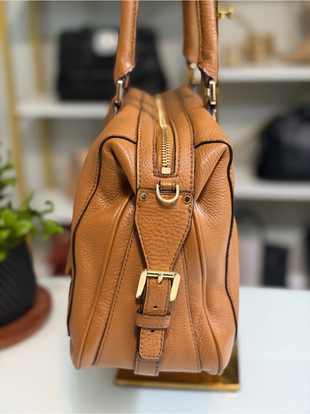 Michael Kors Julia Pebbled Leather Satchel with Scarf Accent - Picture 3 of 16